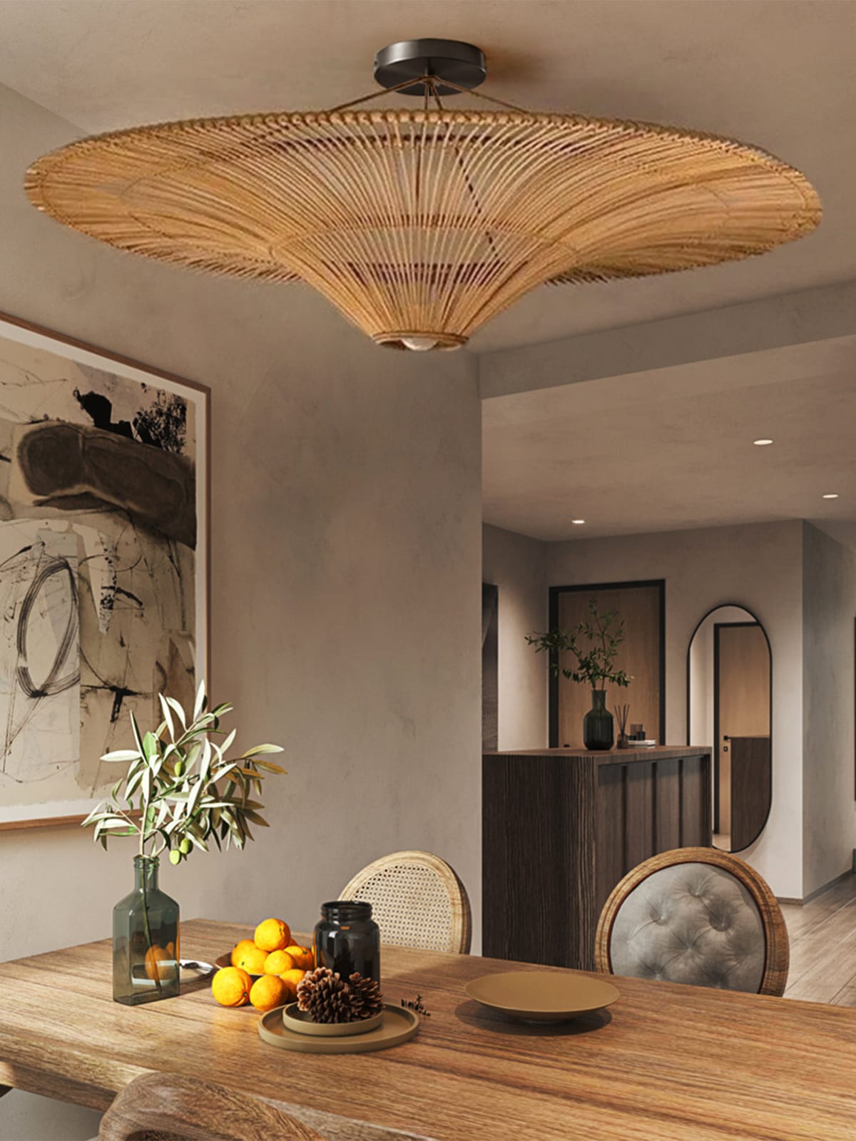 Aura-Unique handmade Woven Hanging Pendant Light, Natural/Cane