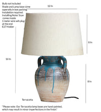 Load image into Gallery viewer, Distress Finish Blue Beautiful Design Clay Table Lamp