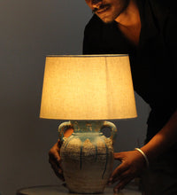 Load image into Gallery viewer, Distress Finish Blue Beautiful Design Clay Table Lamp