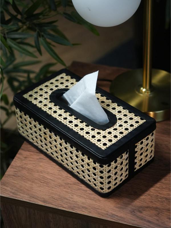 Cuboidal Natural Cane Mesh Table Top Tissue Paper Holder Box For Home/Office.