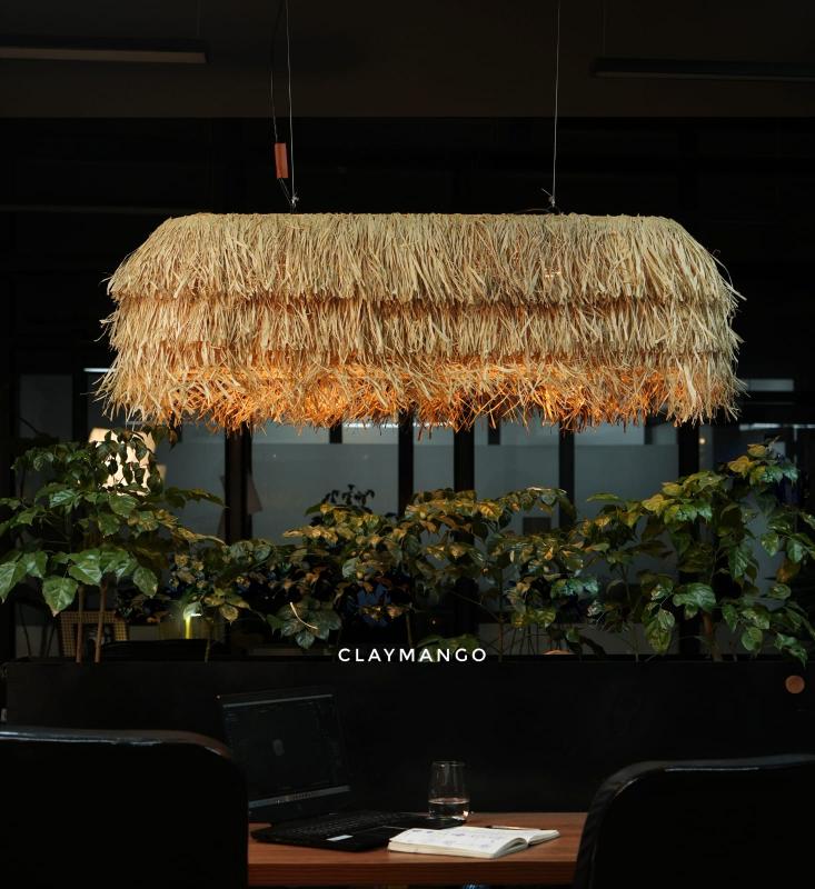 Morocco Linear lamp - Natural bamboo mesh and Raffia Grass for