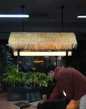 Load image into Gallery viewer, Morocco Hut Linear lamp - Natural cane mesh and Raffia Grass for Home, Restaurants and Offices