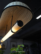 Load image into Gallery viewer, Umbrella Linear - Industrial Pendant lamp with Natural Cane/Rattan mesh for Home, restaurants and offices.