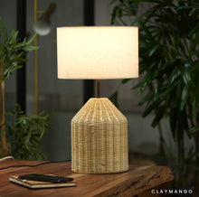 Load image into Gallery viewer, NatureGlow Cane Lamp - Unique handmade Woven table top Light, Fabric /Cane Table top Light for Home and offices