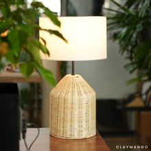 Load image into Gallery viewer, NatureGlow Cane Lamp - Unique handmade Woven table top Light, Fabric /Cane Table top Light for Home and offices