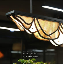 Load image into Gallery viewer, Hive Linear - Industrial Pendant lamp with Natural bamboo mesh for Home, restaurants and offices.