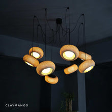 Load image into Gallery viewer, Eclipse Cluster 2.0 - Bamboo 8 Lampshades Cluster Pendant Lamp.