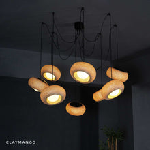 Load image into Gallery viewer, Eclipse Cluster 2.0 - Bamboo 8 Lampshades Cluster Pendant Lamp.