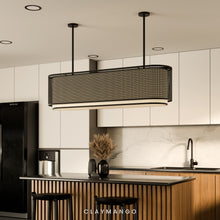 Load image into Gallery viewer, Azon linear - Industrial Pendant lamp with Natural bamboo mesh for Home, restaurants and offices.