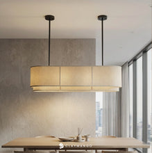 Load image into Gallery viewer, Azon linear Fabric - Industrial Pendant lamp with Natural bamboo mesh for Home, restaurants and offices.