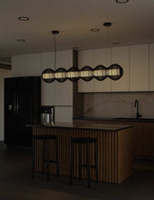 Load image into Gallery viewer, Resona Linear - Linear Industrial Pendant lamp with Natural Cane/Rattan mesh for Home, restaurants and offices.