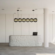 Load image into Gallery viewer, Resona Linear - Linear Industrial Pendant lamp with Natural Cane/Rattan mesh for Home, restaurants and offices.