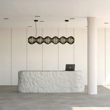Load image into Gallery viewer, Resona Linear - Linear Industrial Pendant lamp with Natural Cane/Rattan mesh for Home, restaurants and offices.