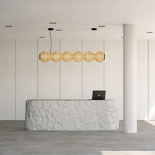 Load image into Gallery viewer, Resona Linear - Linear Industrial Pendant lamp with Natural Cane/Rattan mesh for Home, restaurants and offices.