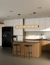 Load image into Gallery viewer, Resona Linear - Linear Industrial Pendant lamp with Natural Cane/Rattan mesh for Home, restaurants and offices.