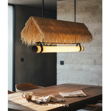 Load image into Gallery viewer, Morocco Hut Linear lamp - Natural cane mesh and Raffia Grass for Home, Restaurants and Offices
