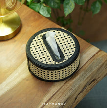 Load image into Gallery viewer, Round Natural Cane Mesh Table Top Tissue Paper Holder Box For Home/Office.
