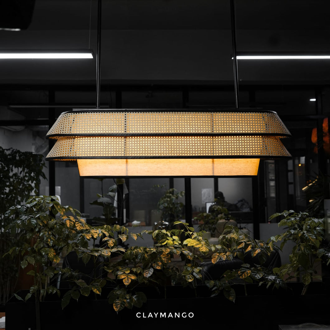 Voyage Linear - Industrial Pendant lamp with Natural bamboo mesh for Home, restaurants and offices.