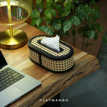 Load image into Gallery viewer, Oval Natural Cane Mesh Table Top Tissue Paper Holder Box For Home/Office.
