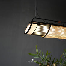 Load image into Gallery viewer, Zagon Sleek Linear - Industrial Pendant lamp with Natural bamboo mesh for Home, restaurants and offices.
