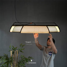 Load image into Gallery viewer, Zagon Sleek Linear - Industrial Pendant lamp with Natural bamboo mesh for Home, restaurants and offices.