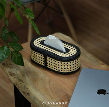 Load image into Gallery viewer, Oval Natural Cane Mesh Table Top Tissue Paper Holder Box For Home/Office.