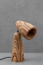 Load image into Gallery viewer, Wooden lamp with a unique grain pattern on a gray background