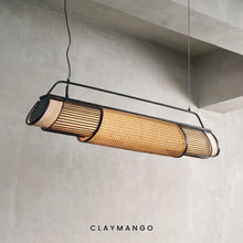 Load image into Gallery viewer, Zagon Sleek Linear - Industrial Pendant lamp with Natural bamboo mesh for Home, restaurants and offices.