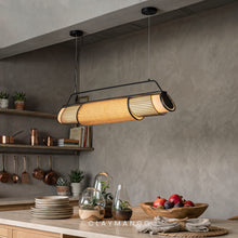 Load image into Gallery viewer, Zagon Sleek Linear - Industrial Pendant lamp with Natural bamboo mesh for Home, restaurants and offices.