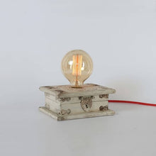 Load image into Gallery viewer, Vintage Wooden White chest table top lamp with light intensity regulator for your home and workspace + Bulb-Lamp-Claymango.com
