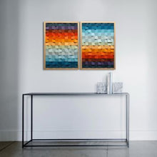 Load image into Gallery viewer, Set of Two Frames Sunset and Sundown Gradient colour Modern Wooden pixel Wall sculpture.-Home Décor-Claymango.com