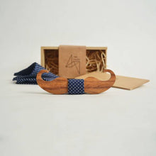 Load image into Gallery viewer, Light Brown wooden moustache bowtie Blue dots Pocket square - TF1043-Mens Accessories-Claymango.com
