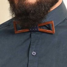 Load image into Gallery viewer, Light brown triangle blue plus Wooden Bow Tie Pocket Square -TFC1P04-Mens Accessories-Claymango.com