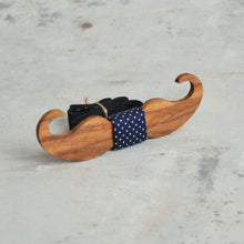 Load image into Gallery viewer, Light Brown wooden moustache bowtie Blue dots Pocket square - TF1043-Mens Accessories-Claymango.com
