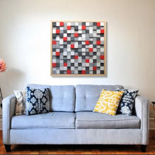 Load image into Gallery viewer, Gradient gray and Red colour Modern Wooden pixel Wall sculpture.-Home Décor-Claymango.com