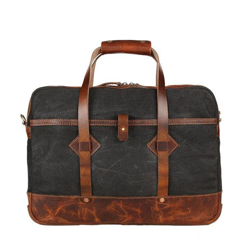 Adventure Briefcase 15 inches (Deep black) waxed canvas Briefcase from Premium series with lifetime repair Warranty-Bags-Claymango.com