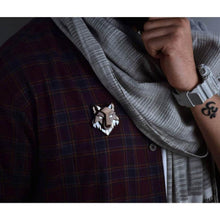 Load image into Gallery viewer, Wolf Brooch from Mother of Pearl series - 17 intricate hand inlaid MOP jewels.-Mens Accessories-Claymango.com