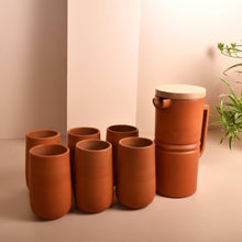 Load image into Gallery viewer, Minimal and Sleek Handmade Terracotta Jug + set of 6 clay glasses combo for your Home/Office/Dinning and Table top - Double fired from Earthen collection - 1000ml/1 litre-Terracotta-Claymango.com