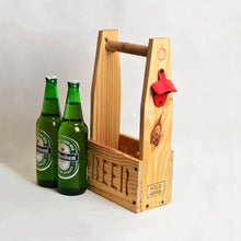 Load image into Gallery viewer, Weekend essential Wooden Beer Crate / Beer carrier with bottle opener- 2 Big beer bottles -White wood-Bar Accessories-Claymango.com