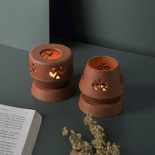 Load image into Gallery viewer, SET OF 2 - (KOLASA - VIPASSANA) - handcrafted terracotta Tealight lamp (minimal &amp; Contemporary) for your study table, dining table, side table from Festive collection-Terracotta-Claymango.com
