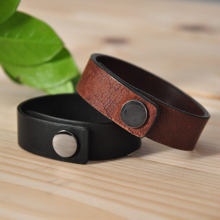 Minimal genuine leather wrist bands set of (black+ Brown)