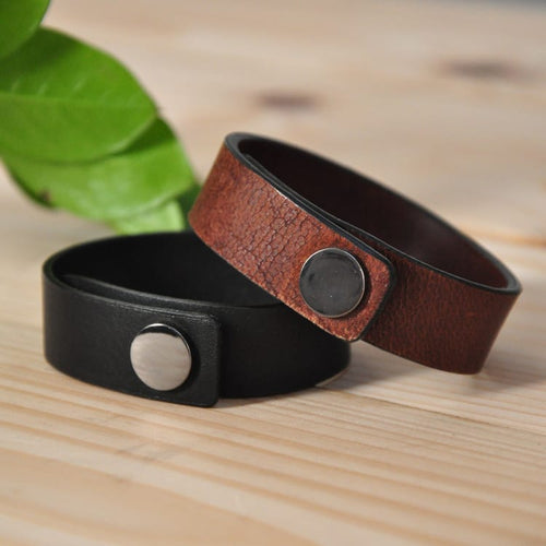 Minimal genuine leather wrist bands - set of 2 (black+ Brown)-Mens Accessories-Claymango.com