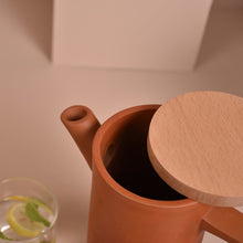 Load image into Gallery viewer, Minimal, Sleek & contemporary HandmadeTerracotta earthen Jug/Clay Pitcher for your Home/Office/Dinning and Table top - Double fired from Earthen collection - 1000ml/1 litre with Wooden lid-Terracotta-Claymango.com