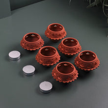Load image into Gallery viewer, DVI - Set of 6 - Handcrafted terracotta Tealight lamp for your study table, dining table, side table from Festive collection - Festive + All season ( 6 tealight candles also included)-Terracotta-Claymango.com
