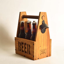 Load image into Gallery viewer, Weekend essential Wooden Beer Crate / Beer carrier with bottle opener- dark woodwood-Bar Accessories-Claymango.com