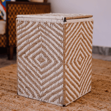 Load image into Gallery viewer, Diamond Natural Jute Laundry Basket - Sirohi - Colour_Gold, Colour_White, Purpose_Storage, rope material _macrame, Rope Material_Natural Jute Fibre
