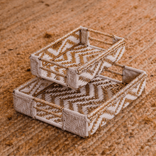 Load image into Gallery viewer, Chevron Upcycled Plastic Tray - Sirohi - Colour_Gold, Colour_White, purpose_decor, Purpose_Storage, rope material _macrame, Rope Material_Plastic Waste
