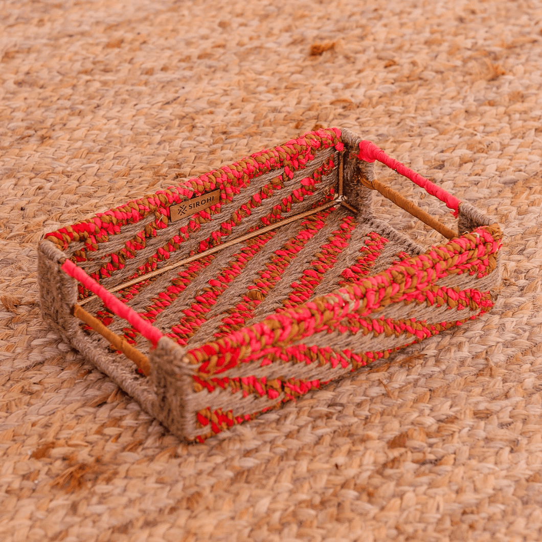 Flame Upcycled Textile Tray - Sirohi - Colour_Multi-Colour, purpose_decor, Purpose_Storage, Rope Material_Natural Jute Fibre, Rope Material_Plastic Waste