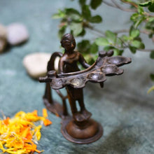 Load image into Gallery viewer, handcrafted vintage goddess Laxmi holding oil diyas-Claymango.com