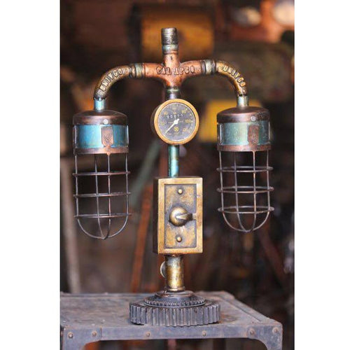 Twin armed steam gauge gear lamp-Lamp-Claymango.com